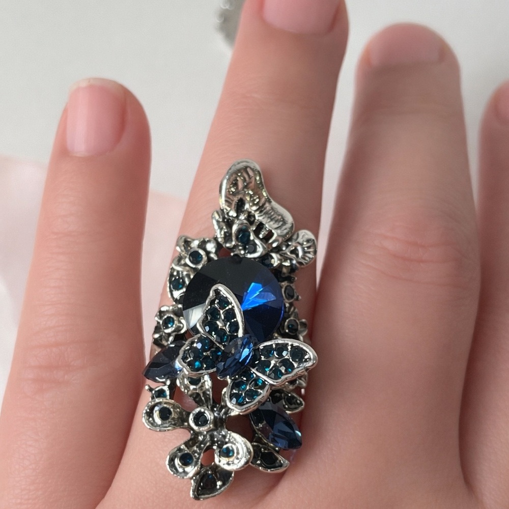 Blue Stone Large Butterfly Ring size 8